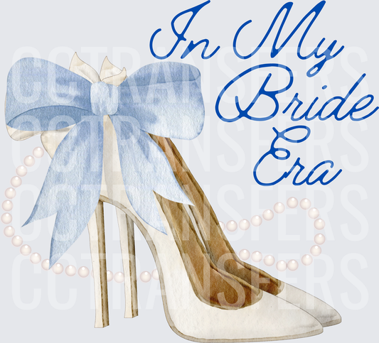 In My Bride Era White Heels Blue Bow Pearl (DTF)