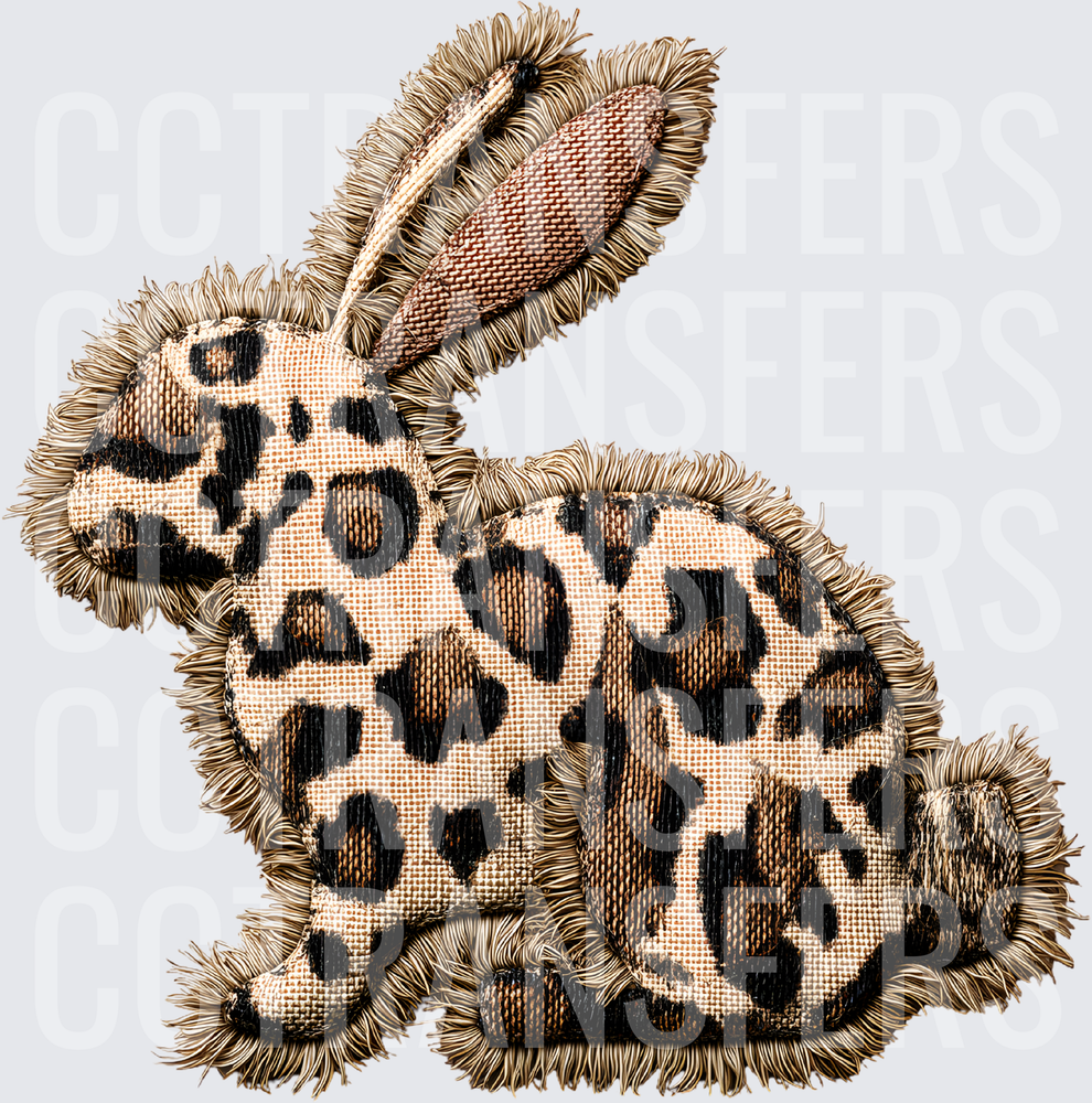 Leopard Print Fringed Patch Bunny Rabbit (DTF)