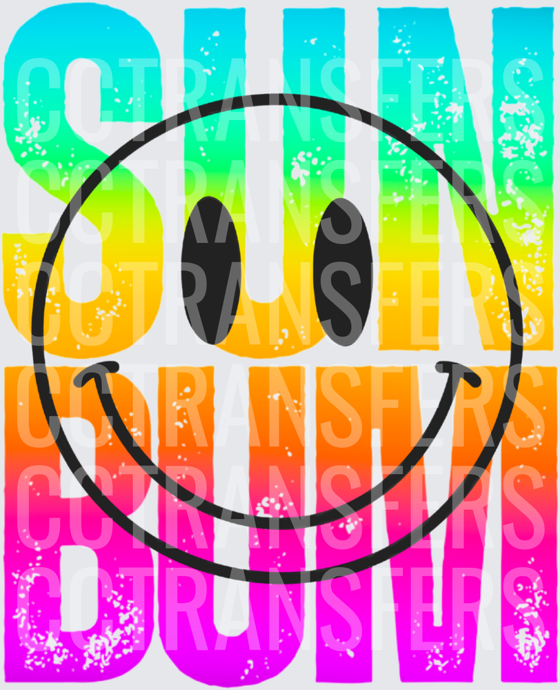 Rainbow Gradient Sun Bum Smiley Face Bold Text (DTF)