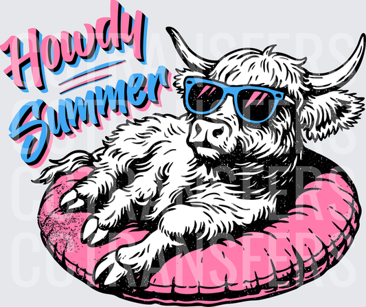 Howdy Summer Fluffy Highland Cow Sunglasses Pool Float (DTF)