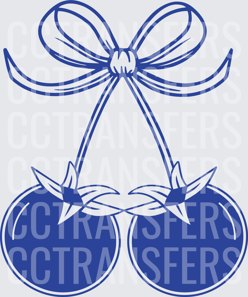 Navy Blue Cherries with Decorative Bow (DTF)