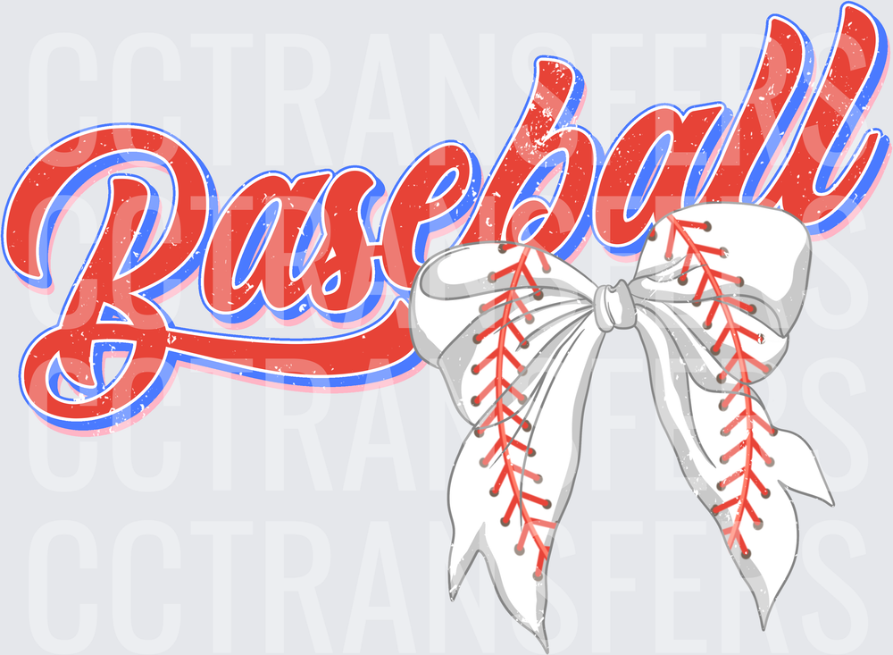 Baseball Coquette Bow with Red Stitching Script (DTF)