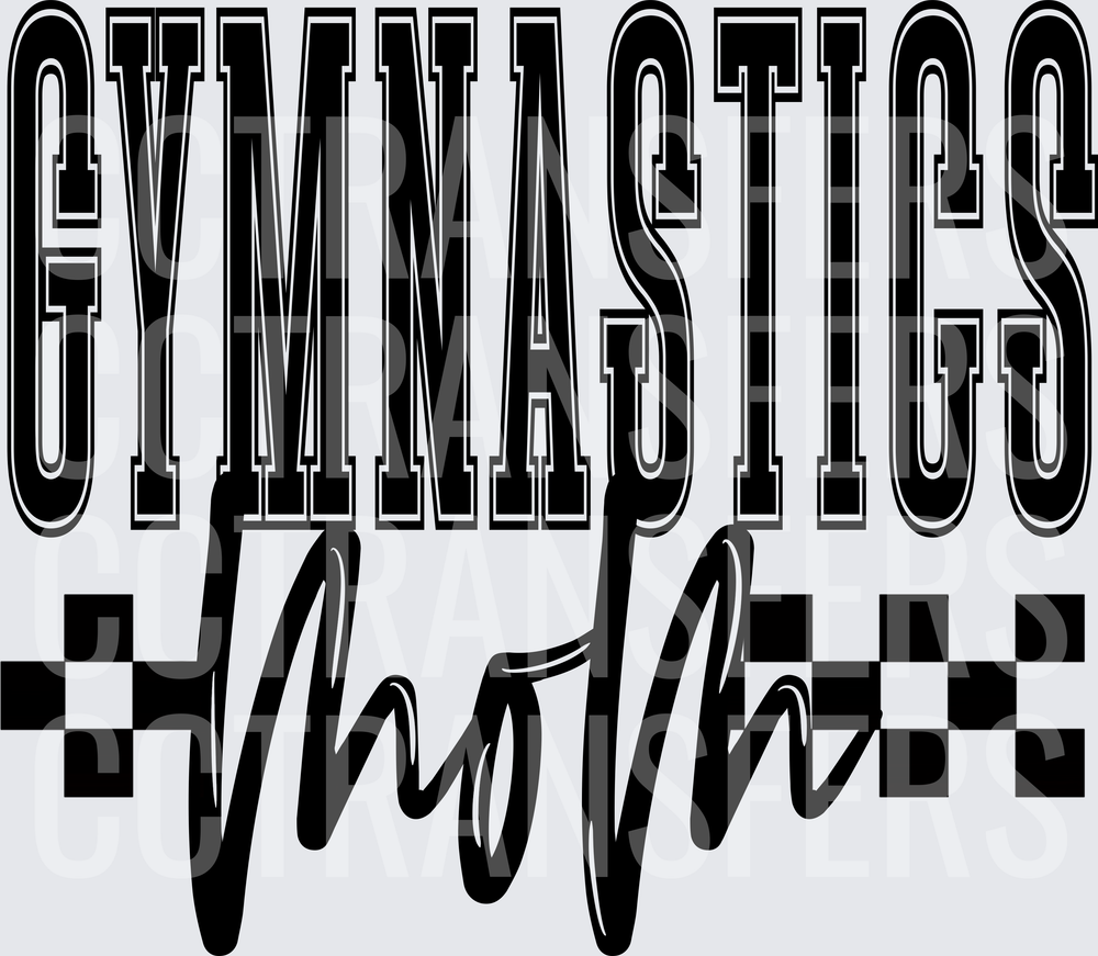 Gymnastics Mom Bold Varsity Script Checkered Design (DTF)