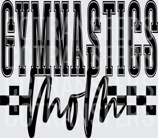 Gymnastics Mom Bold Varsity Script Checkered Design (DTF)