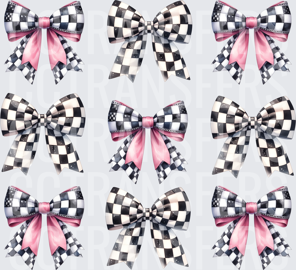 Black White Checkered & Pink Bow Set (DTF)