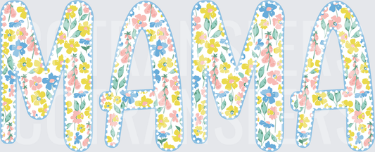 Floral MAMA Letters Blue Border Spring Flowers (DTF)