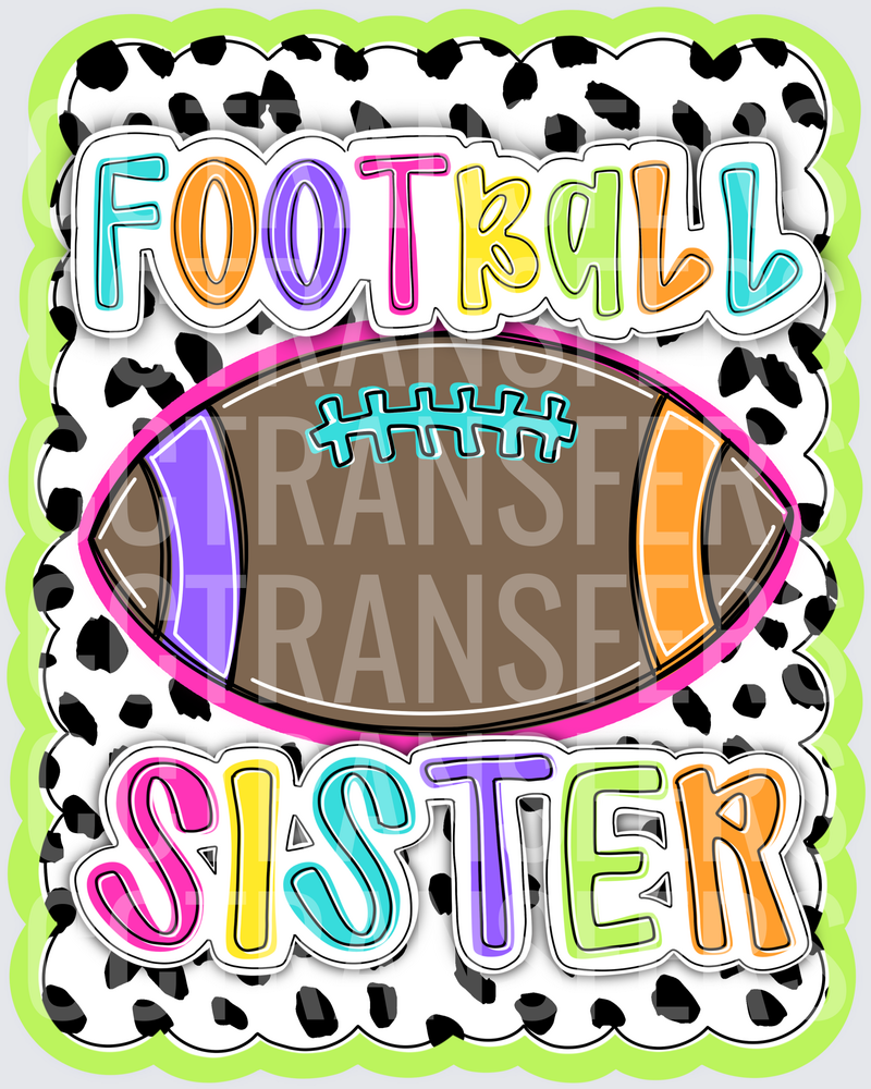Football Sister Colorful Doodle Dalmatian Print Design (DTF)
