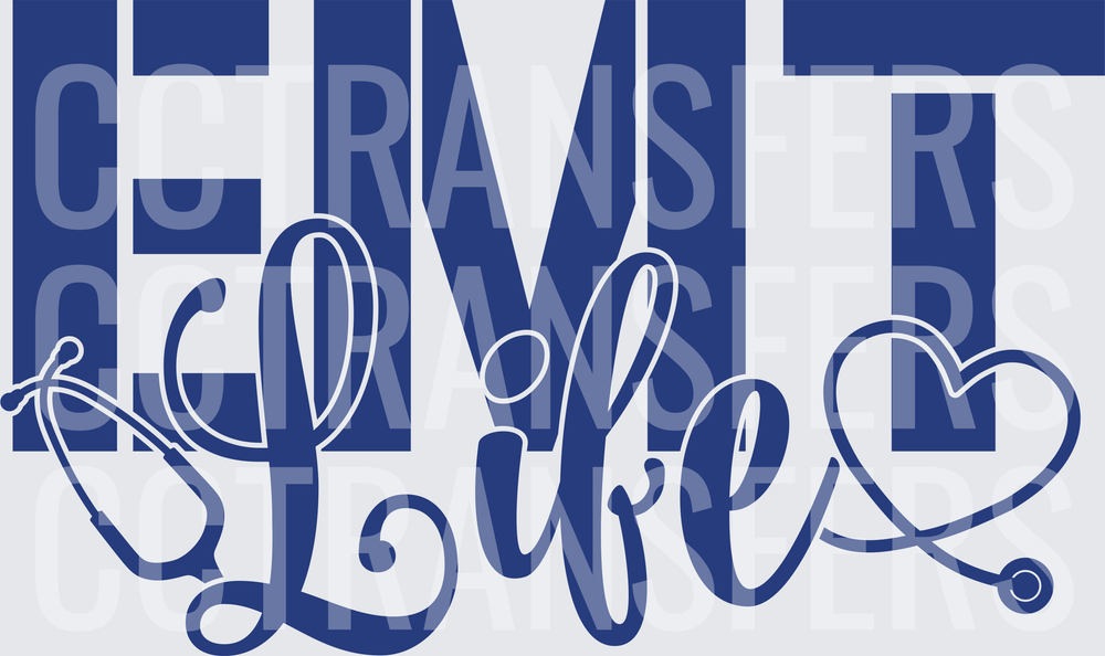 EMT Life Stethoscope Heart Script Design (DTF)