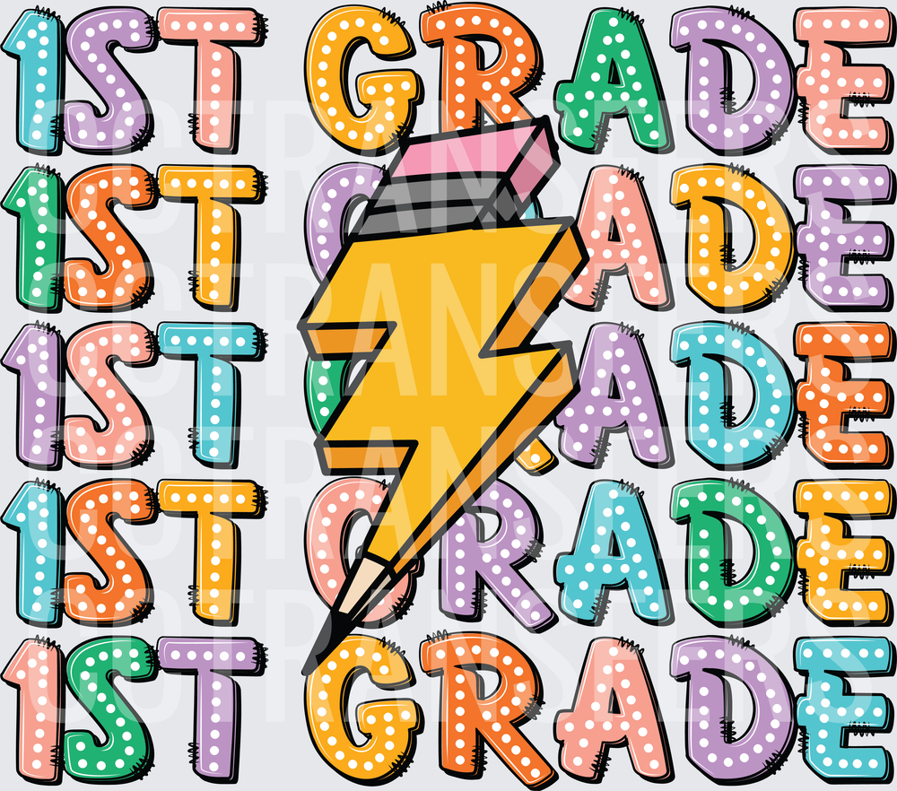 1st Grade Polka Dot Letters Lightning Bolt Pencil (DTF)