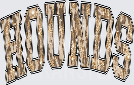 Hounds Arched Varsity Letters Cowhide Glitter Design (DTF)