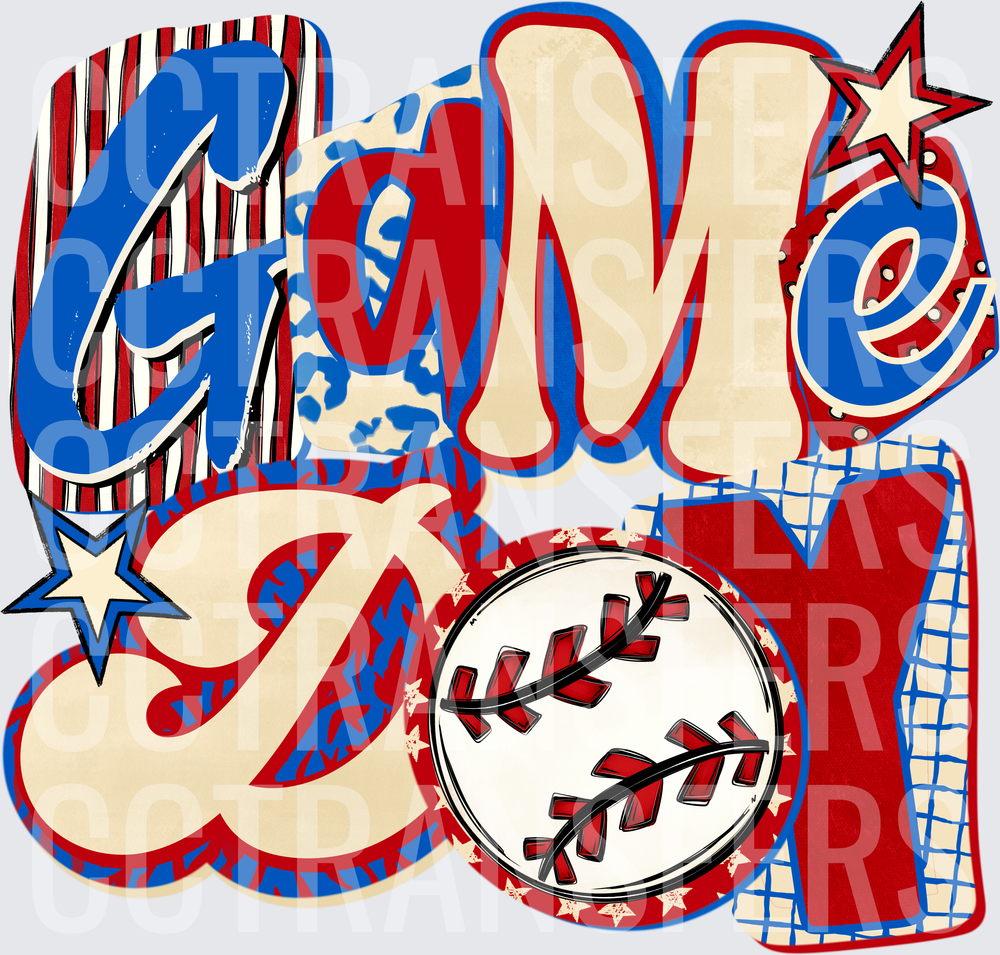 Game Day Baseball Retro Bold Letter Design (DTF)