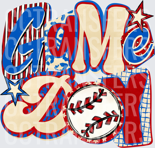 Game Day Baseball Retro Bold Letter Design (DTF)