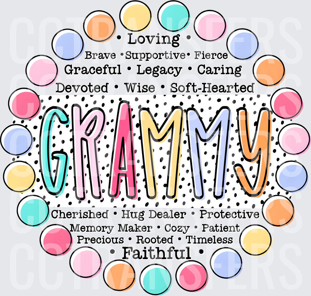 Grammy Loving Faithful Colorful Polka Dot Word Art (DTF)