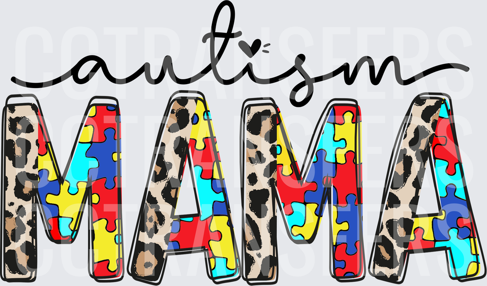 Autism Mama Leopard Puzzle Piece Letter Design (DTF)