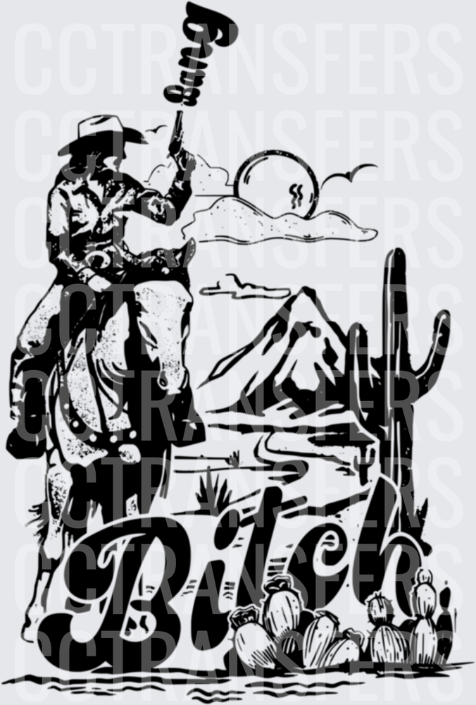 Bang Bitch Cowgirl on Horseback Desert Scene (DTF)