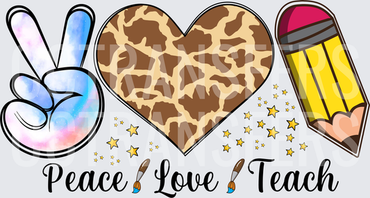 Peace Love Teach Leopard Heart Pencil Teacher (DTF)