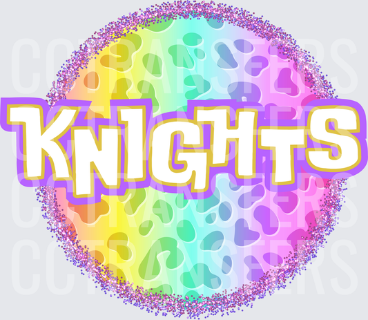 Rainbow Leopard Glitter Circle Knights (DTF)