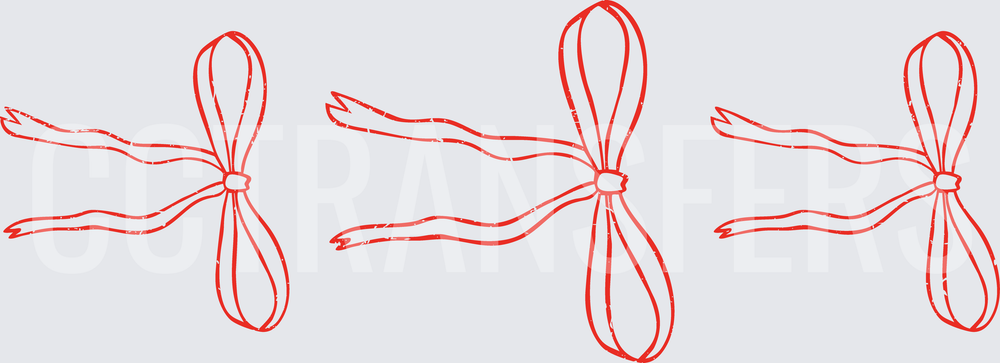 Red Distressed Ribbon Bow Trio Outline Sketch (DTF)