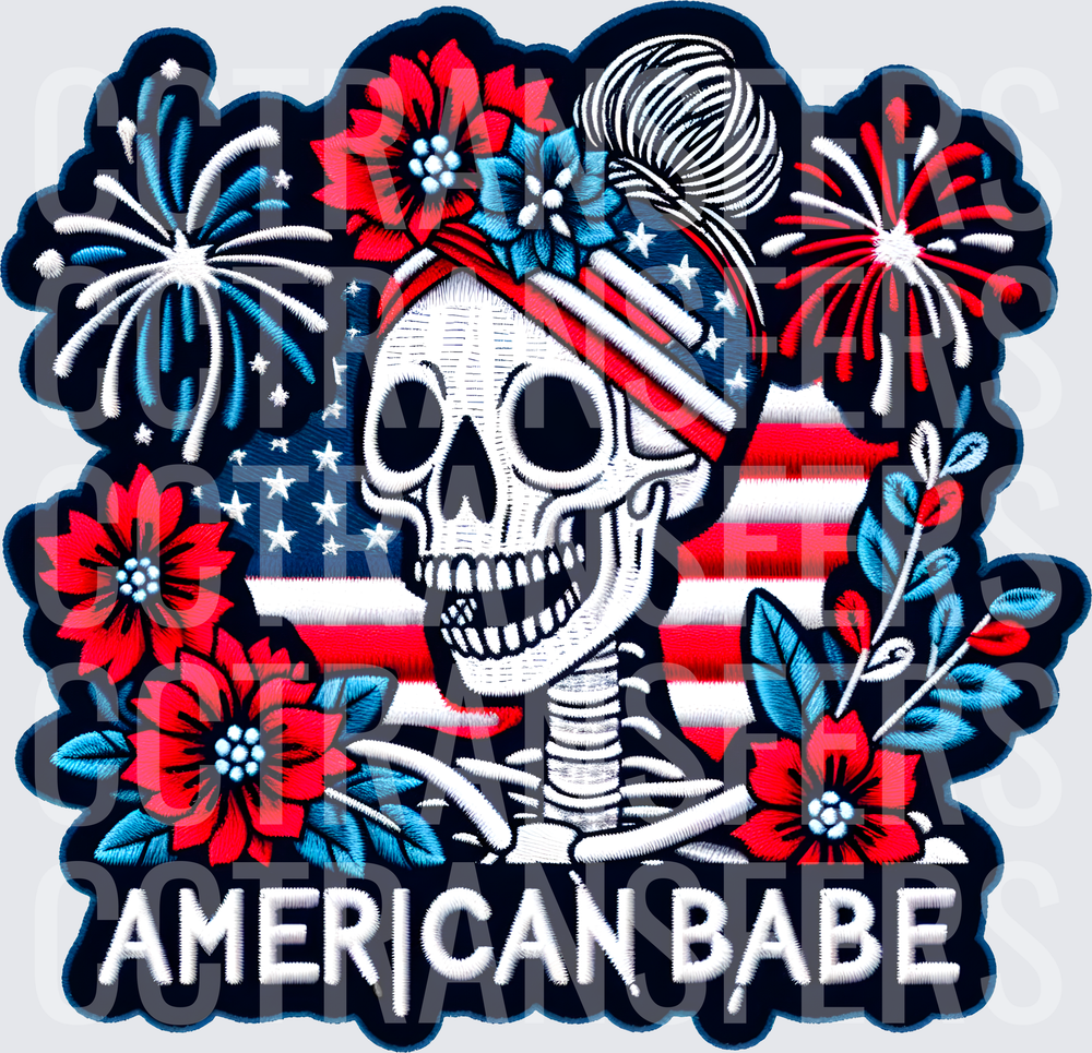 American Babe Patriotic Skull Messy Bun Floral (DTF)
