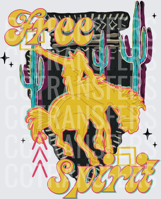 Free Spirit Retro Western Cowboy Bucking Horse Cactus (DTF)