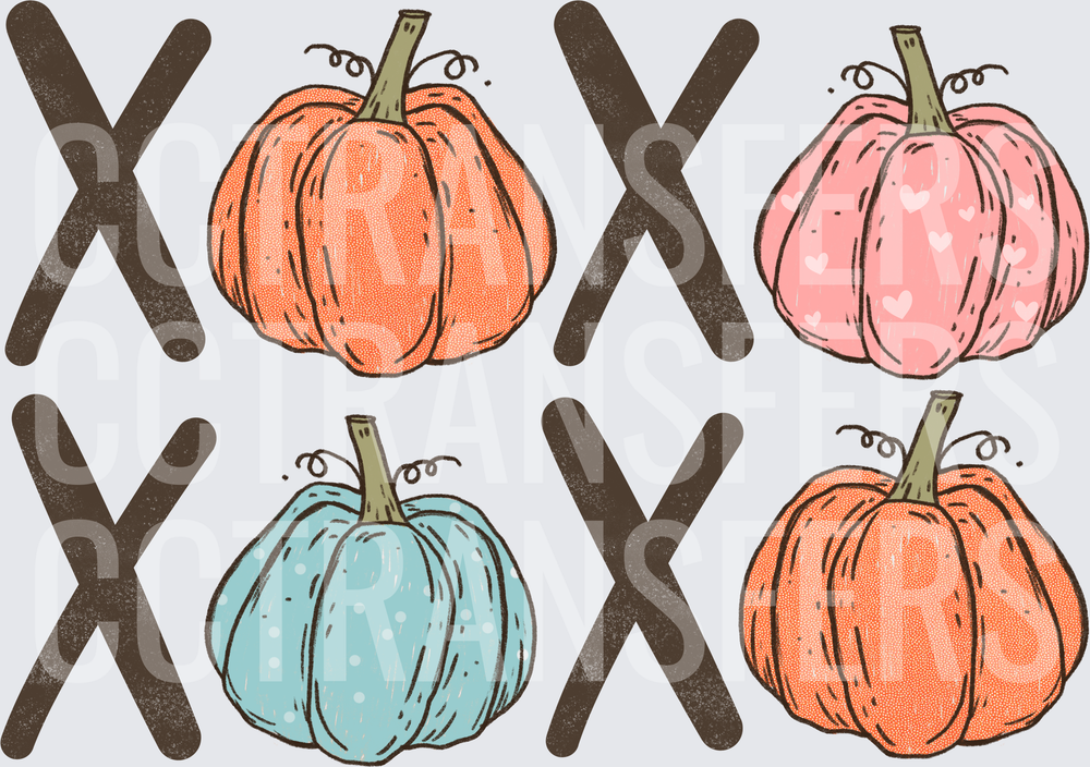 XOXO Fall Pumpkins Orange Pink Blue Autumn (DTF)