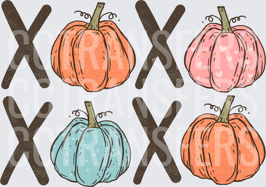 XOXO Fall Pumpkins Orange Pink Blue Autumn (DTF)