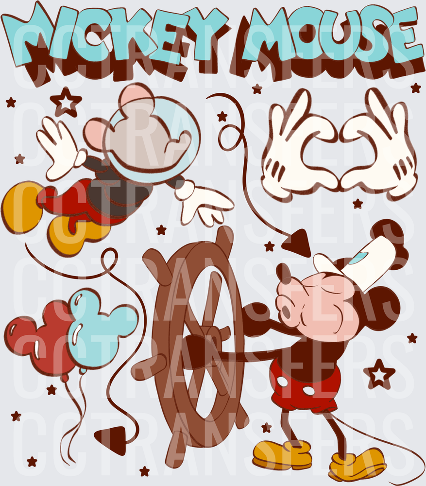 Mickey Mouse Retro Steamboat Wheel Astronaut Balloons (DTF)
