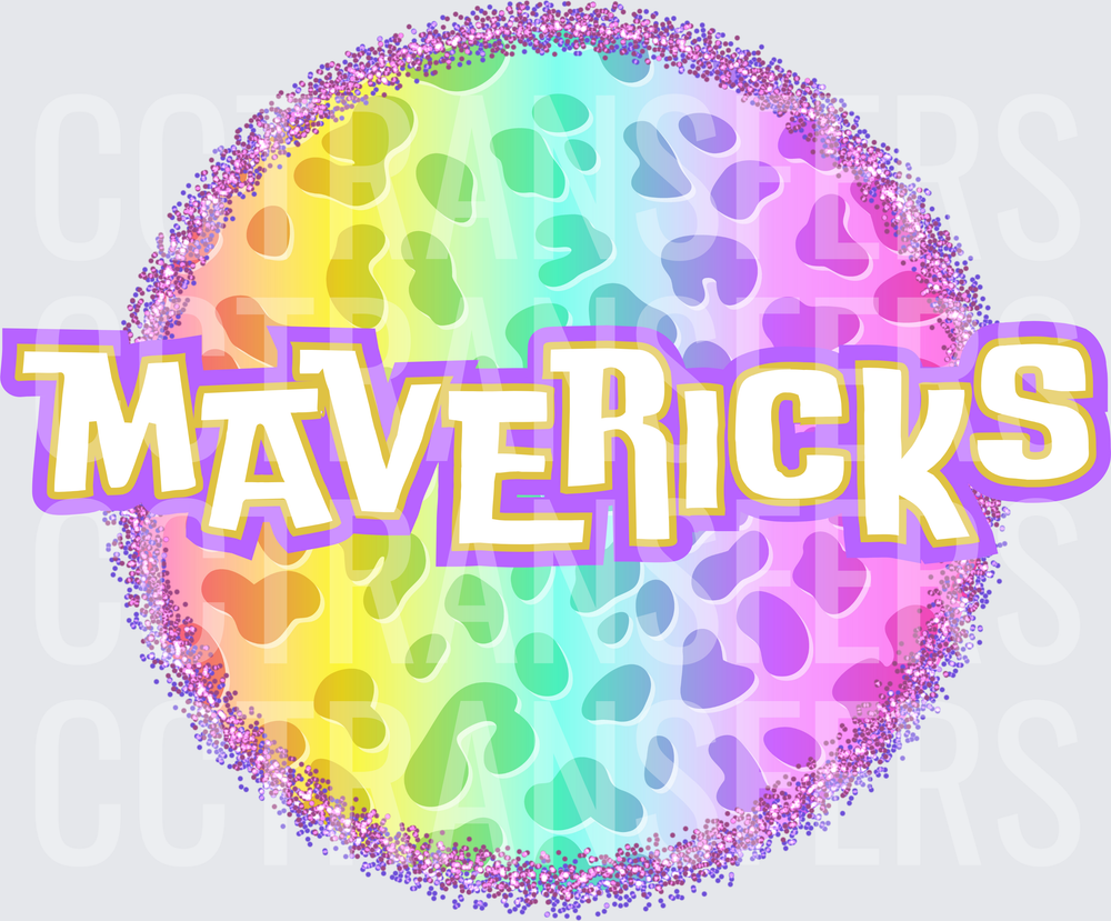 Rainbow Leopard Print Glitter Circle Mavericks Bold Text (DTF)