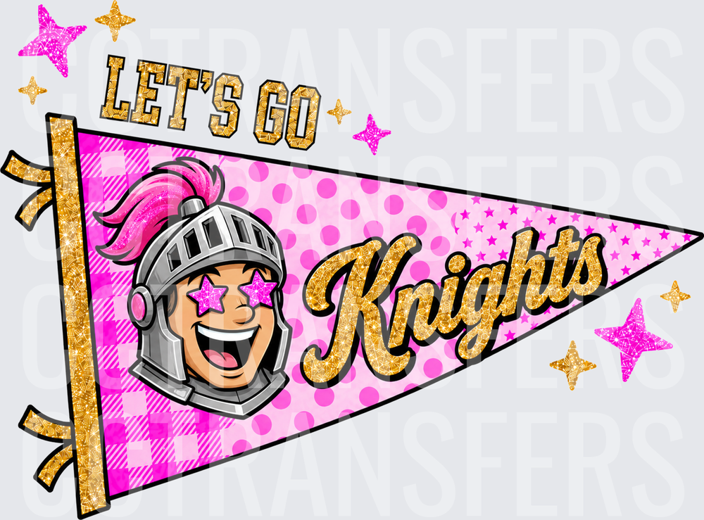 Let's Go Knights Pink Glitter Pennant Knight Mascot (DTF)