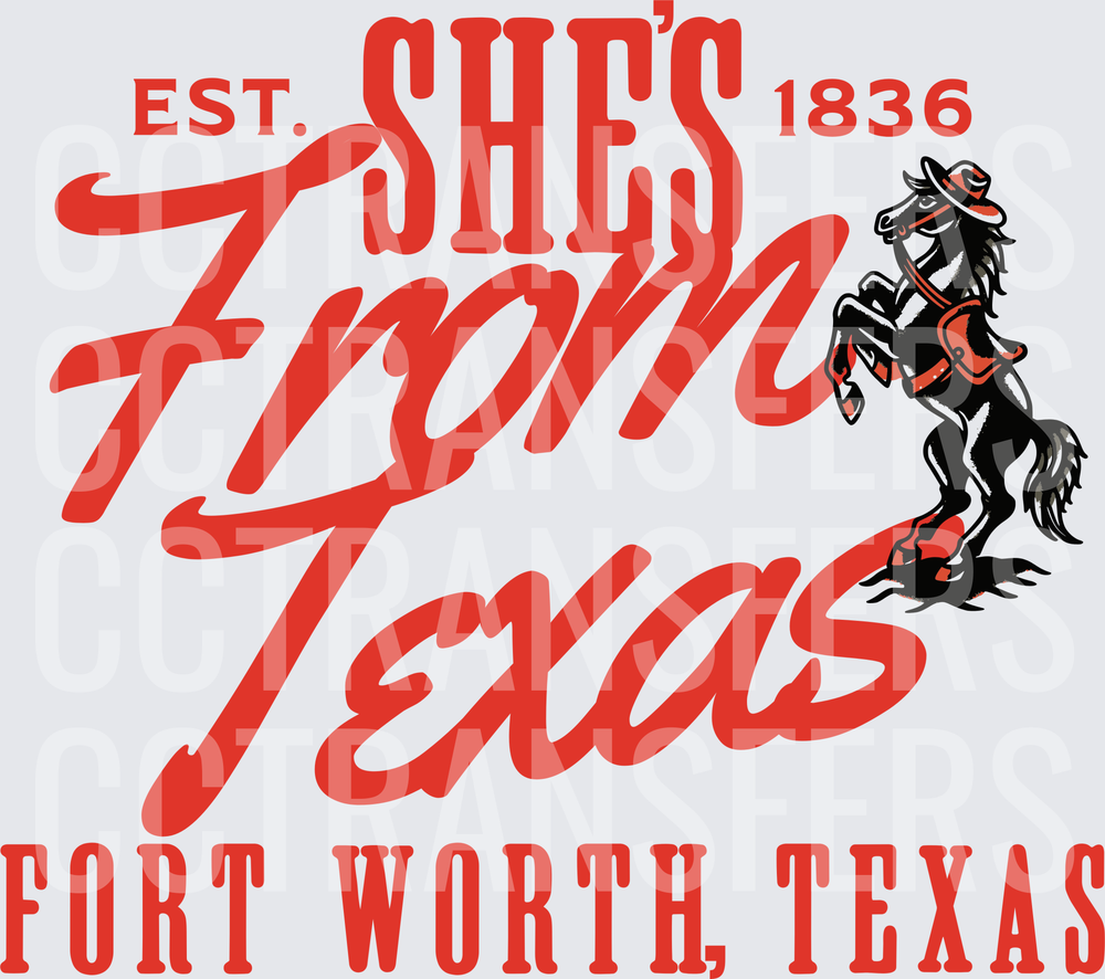 She's From Texas Est. 1836 Fort Worth Rearing Horse (DTF)