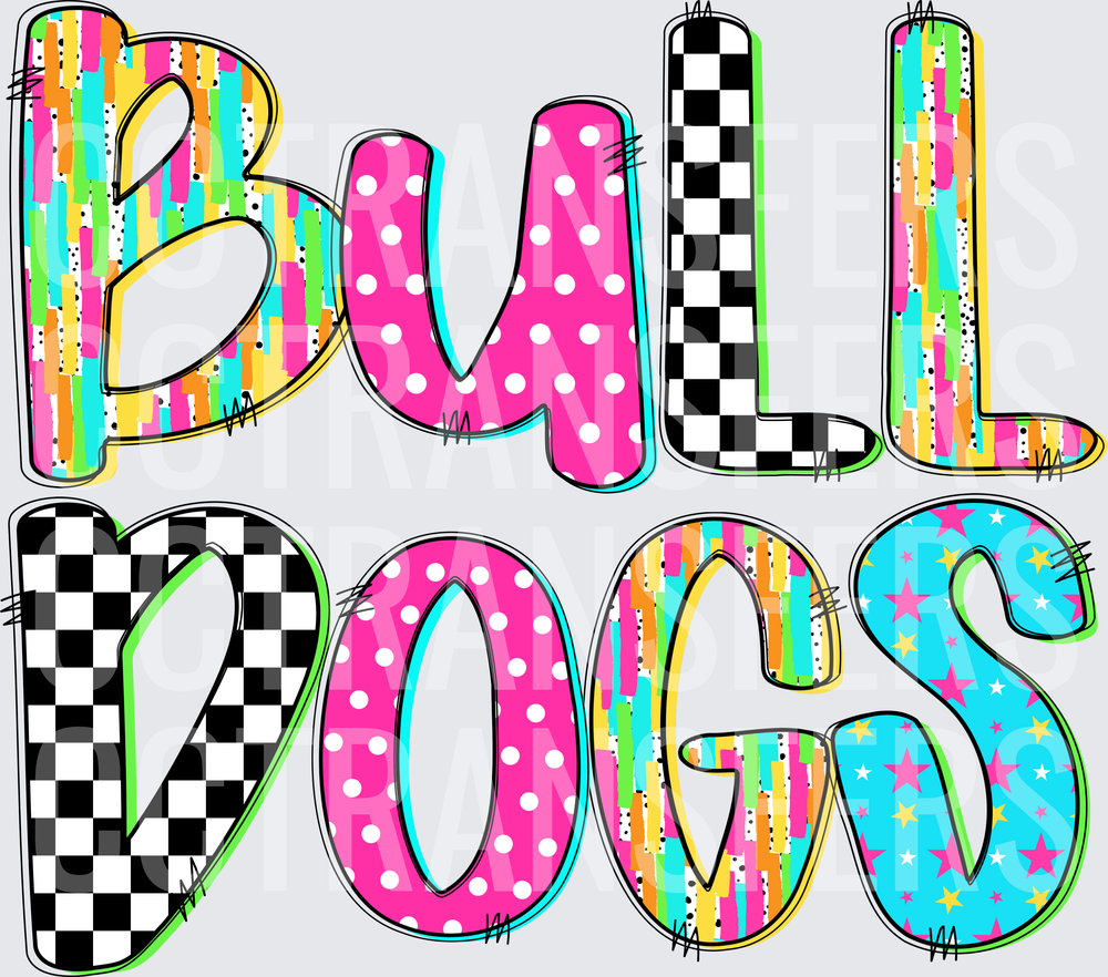 Bulldogs Bold Mixed Pattern Doodle Letter Design (DTF)