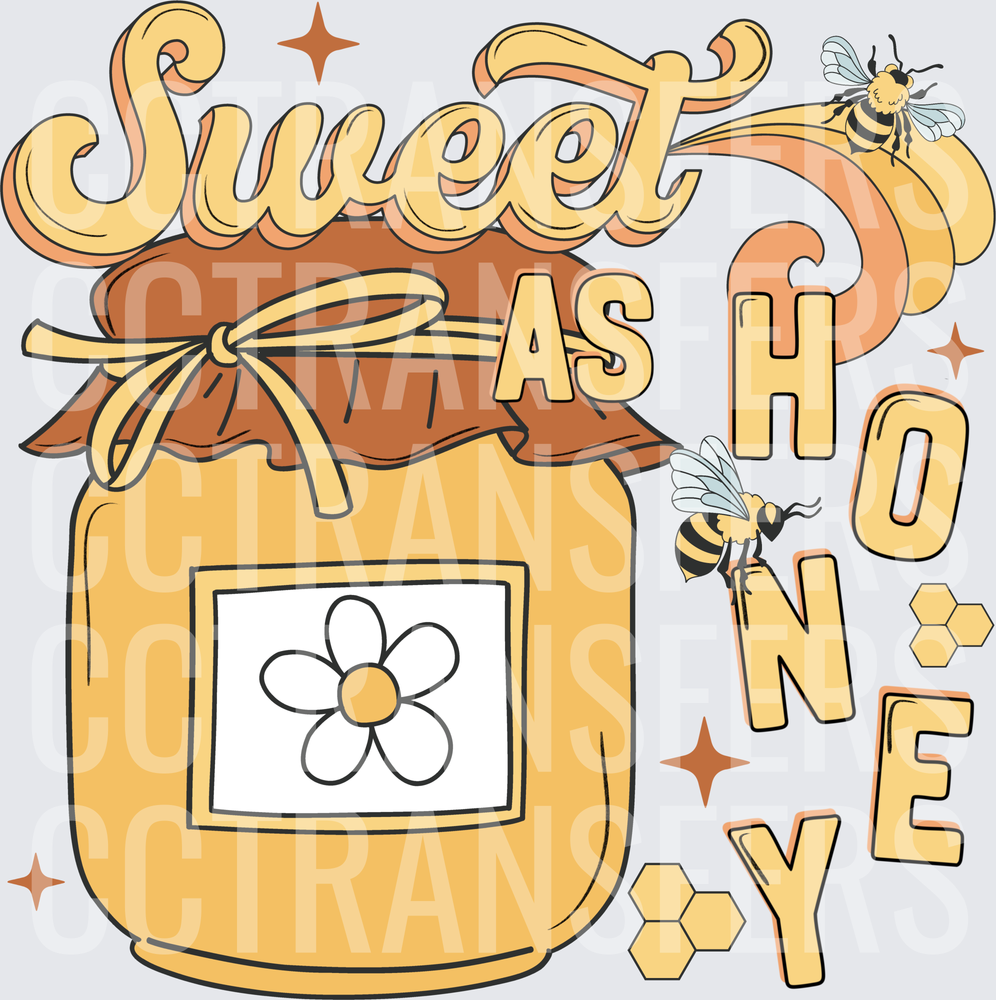 Sweet As Honey Jar Bees Retro Floral Design (DTF)