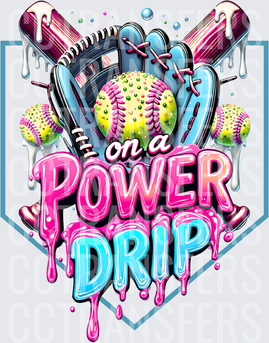 On A Power Drip Softball Glove Bats Drip Design (DTF)