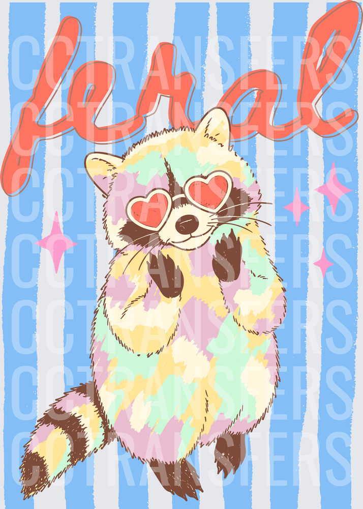 Feral Pastel Raccoon with Heart Sunglasses (DTF)
