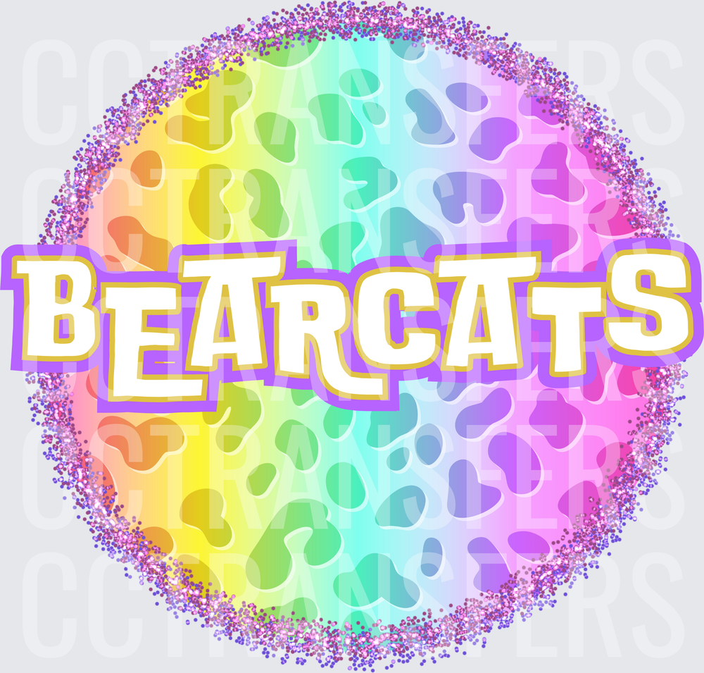 Bearcats Rainbow Leopard Print Glitter Circle (DTF)