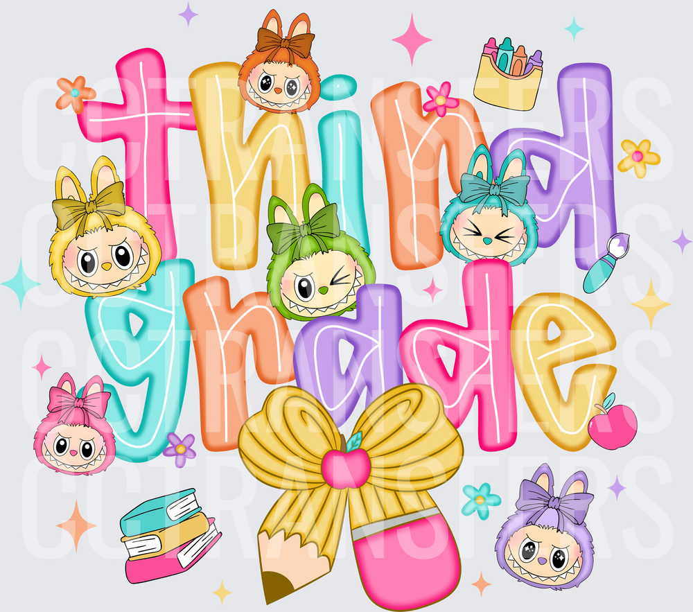 Third Grade Cute Fuzzy Creature Bow Pencil School (DTF)