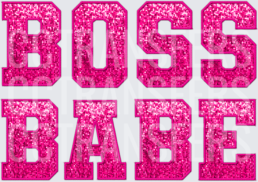 Hot Pink Glitter Sequin Varsity Letter Boss Babe (DTF)