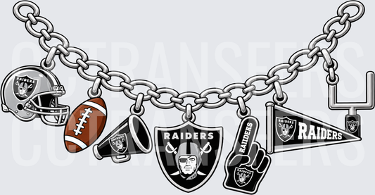 Silver Chain Bracelet Football Fan Charms Black & Silver (DTF)