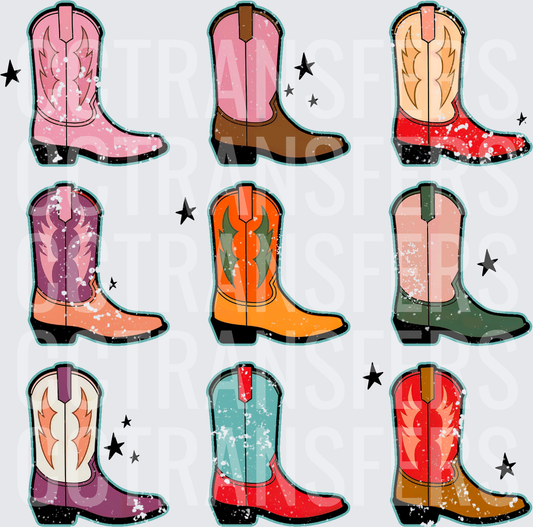 Colorful Western Cowboy Boots Collection with Stars (DTF)
