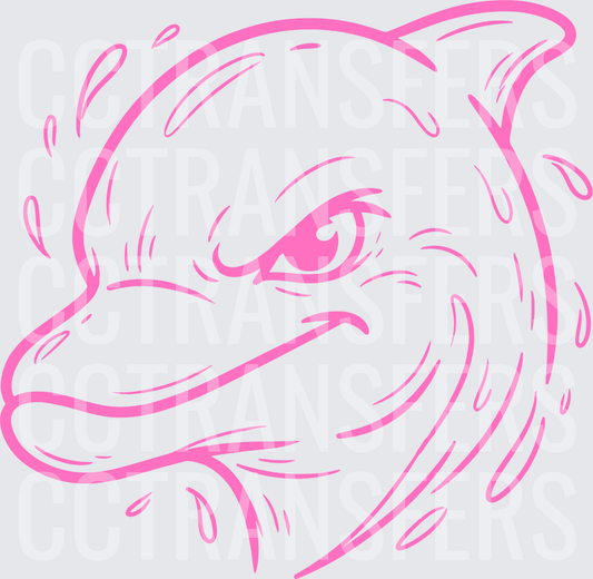 Fierce Pink Dolphin Head with Water Splashes (DTF)