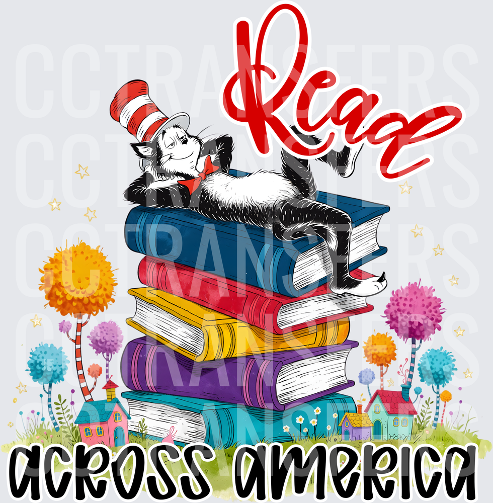 Read Across America Cat Stack of Colorful Books (DTF)