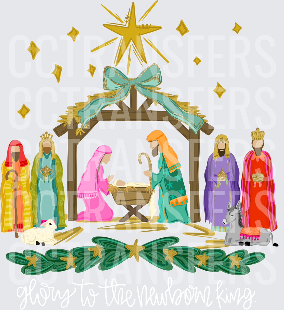 Colorful Christmas Nativity Scene with Star of Bethlehem (DTF)