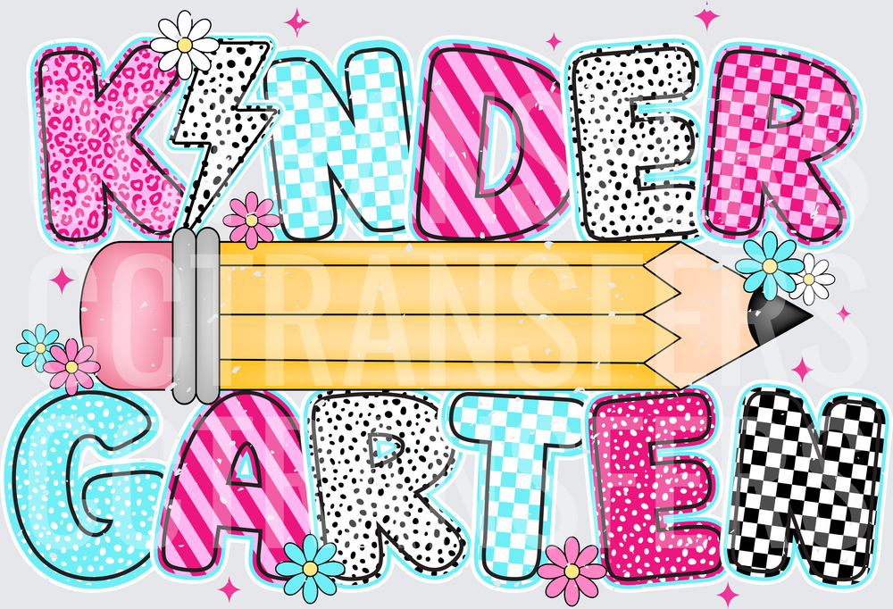 Kindergarten Mixed Pattern Letters Pencil Floral Design (DTF)