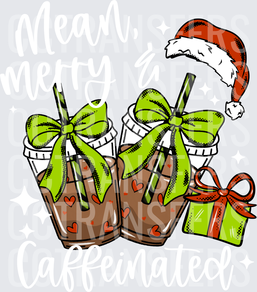 Christmas Iced Coffee Cups Green Bows Santa Hat Gift (DTF)