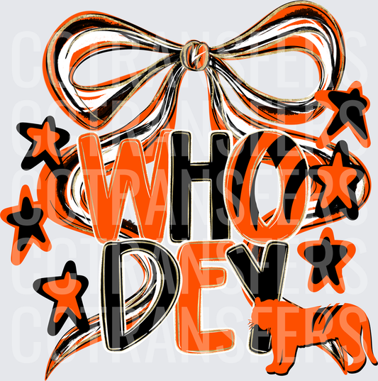 Who Dey Cincinnati Bengals Fan Tiger Stars Bow (DTF)