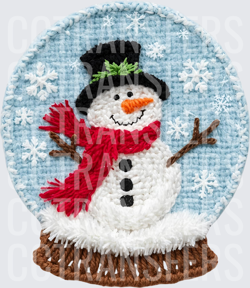 Yarn Embroidery Snowman Snow Globe with Snowflakes (DTF)