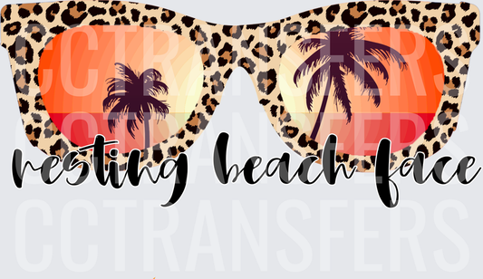 Resting Beach Face Leopard Sunglasses Sunset Palm Trees (DTF)