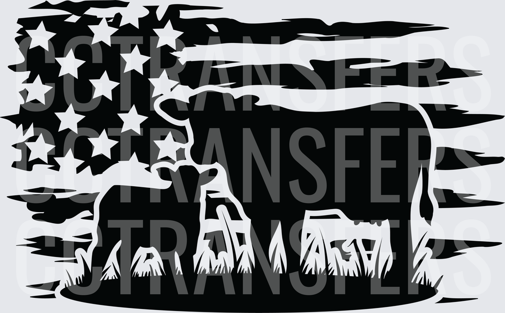Distressed American Flag Cow and Calf Silhouette (DTF)