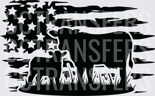 Distressed American Flag Cow and Calf Silhouette (DTF)