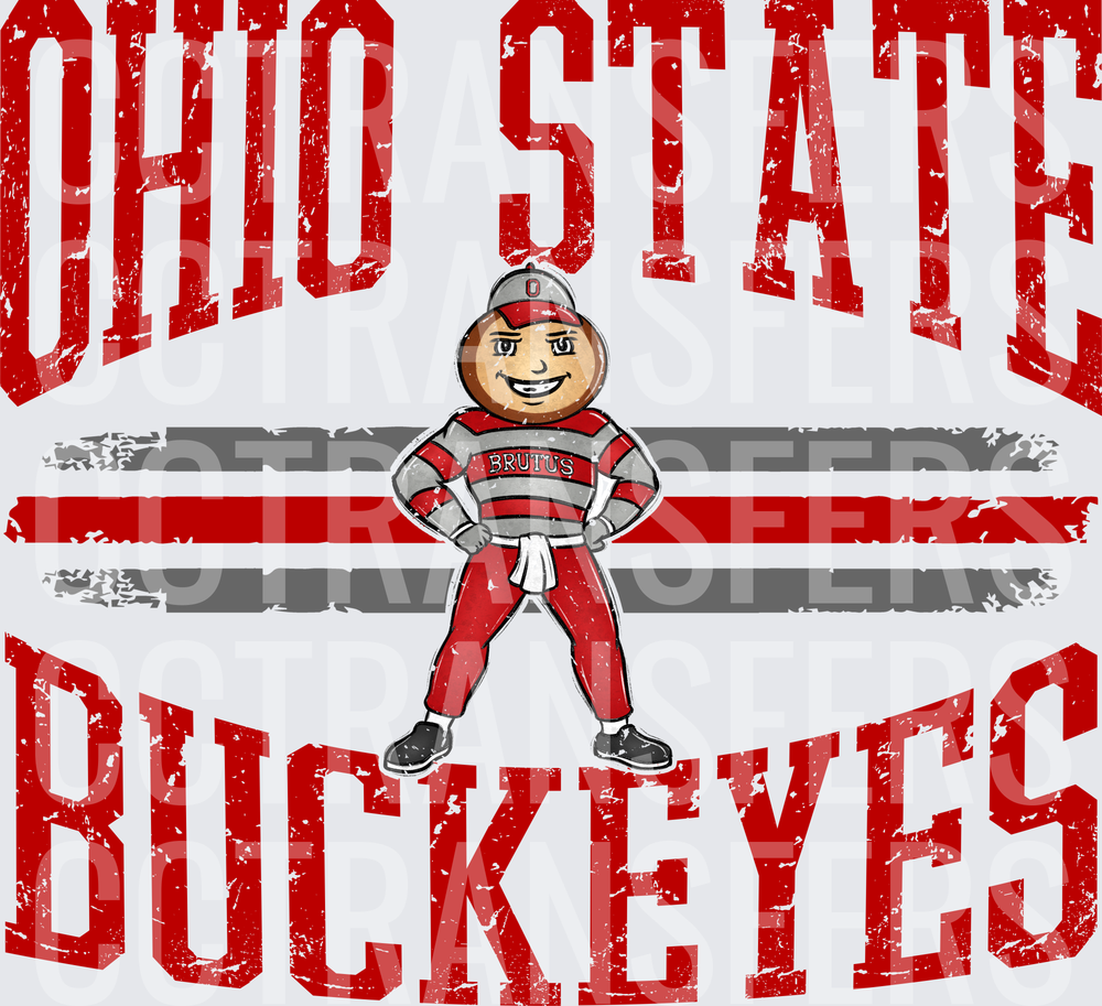 Brutus Buckeye Mascot Distressed Stripes Vintage (DTF)